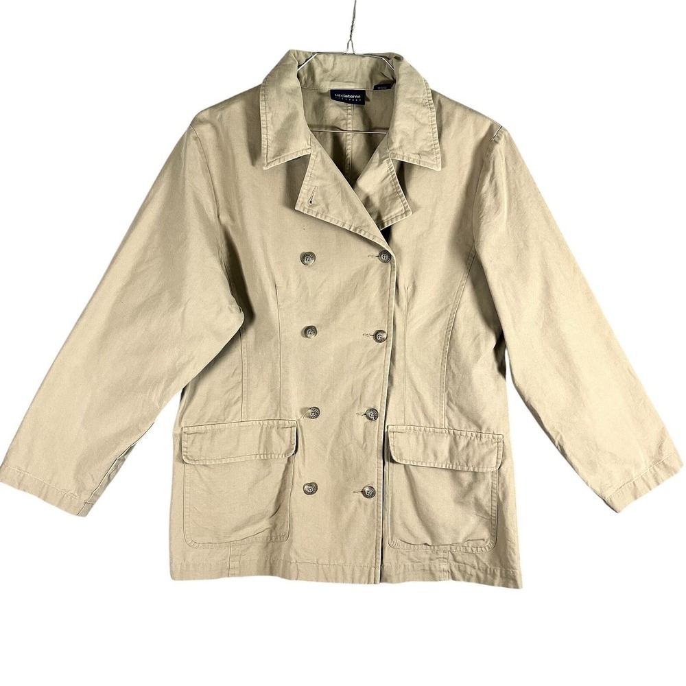 Vintage Liz‎ Claiborne Liz Sport Women's Khaki Double Breasted Cotton Jacket L